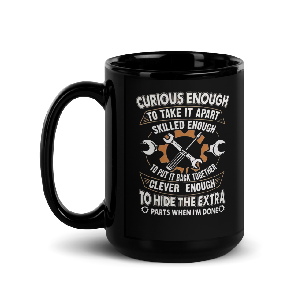 Black mug with white text 