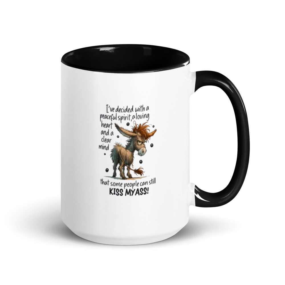 Mug with a cartoon donkey and text on a white background