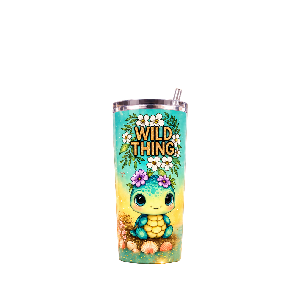 🐢🌺 Wild Thing – Cute Sea Turtle Floral Tumbler