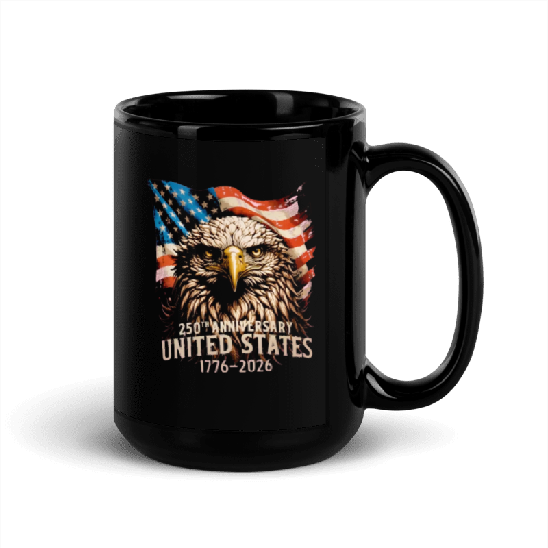 250 Years of Freedom Patriotic Eagle Black Glossy Mug