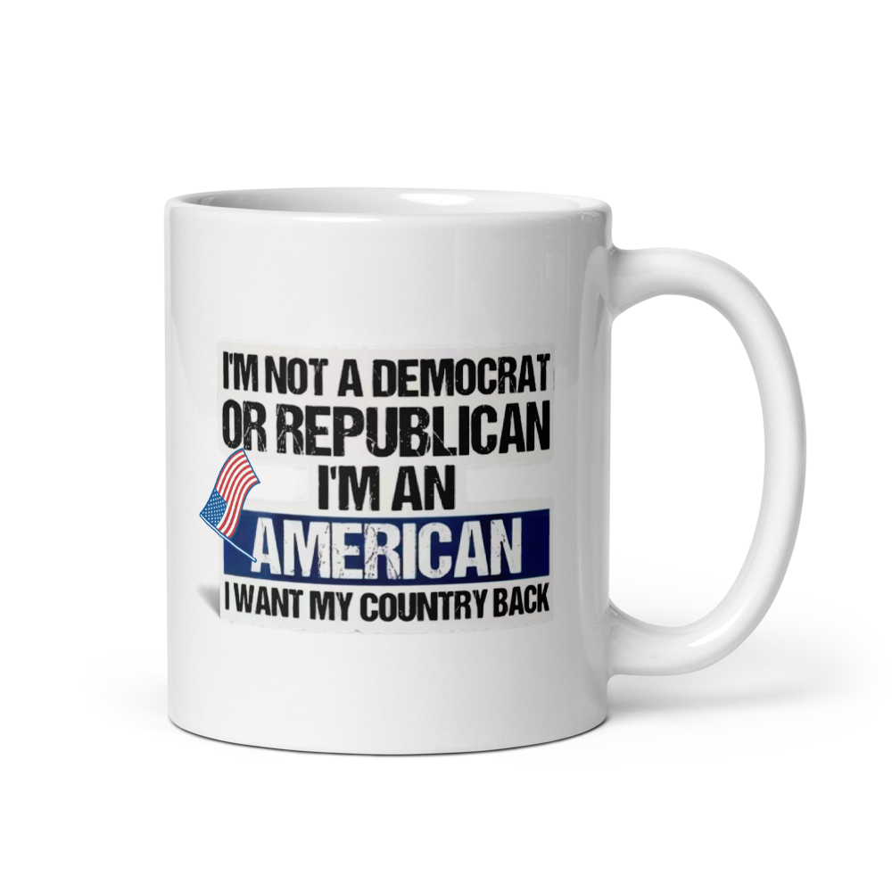 White mug with 'i want my country  back'
