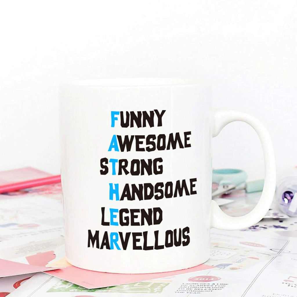 White mug (men) with motivational text on a magazine background