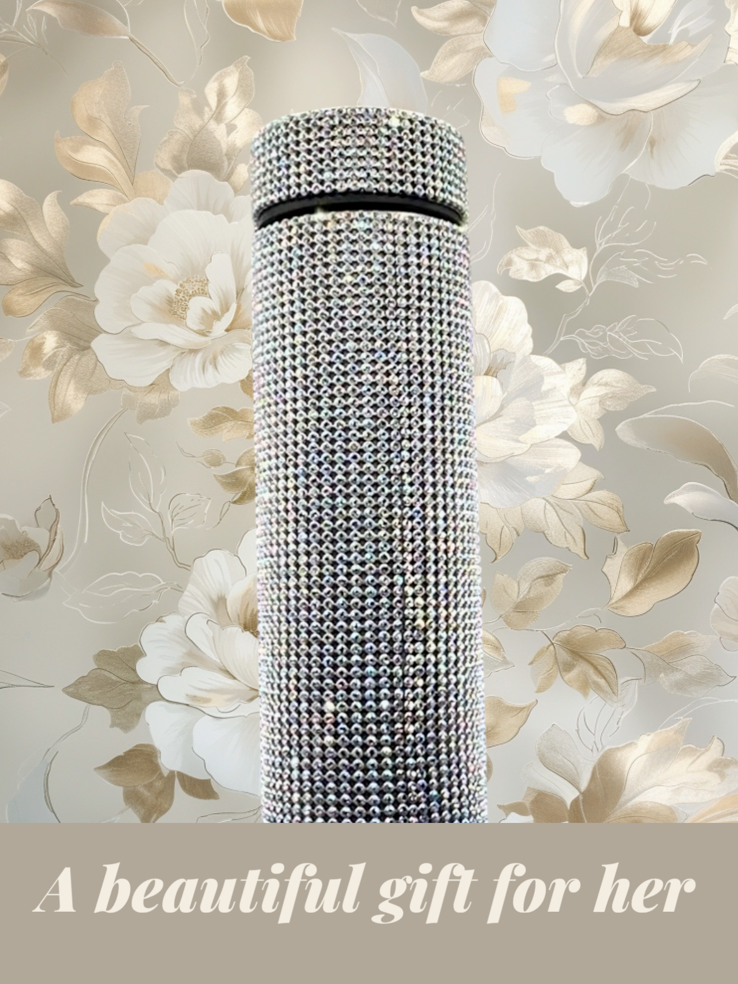 Decorative vase with crystal embellishments AB SCREW ON TOP 
on a floral background