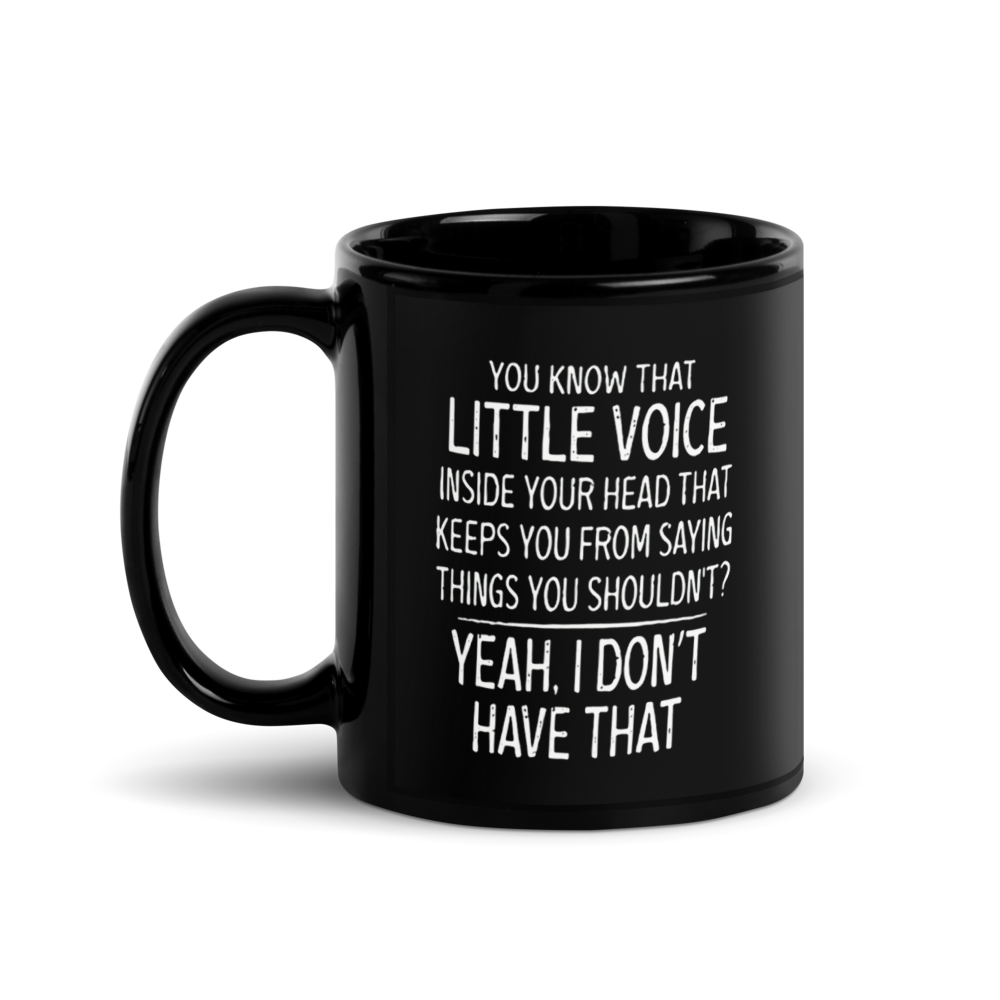 Black mug with white text 