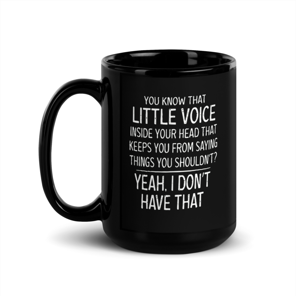 Black mug with humorous text