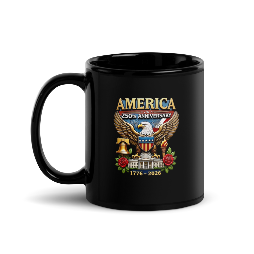 250 Years of Freedom Patriotic Eagle Black Glossy Mug (2)