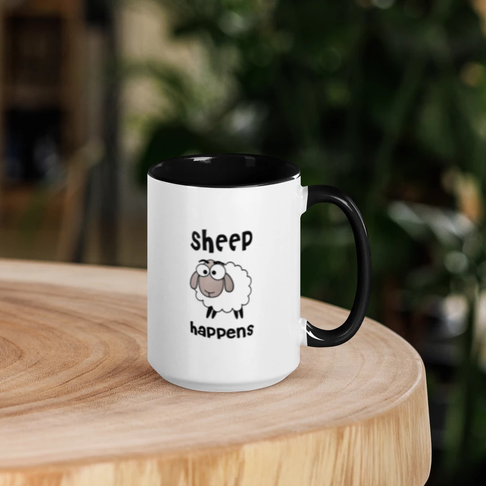 Sheep Happens – Funny Sheep White Ceramic Mug with Color Inside