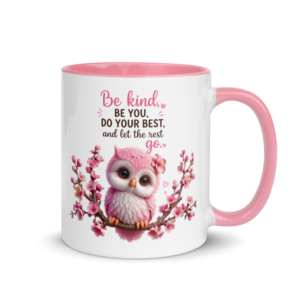 "Be kind be you ..." (owl) White Ceramic Mug with Color Inside