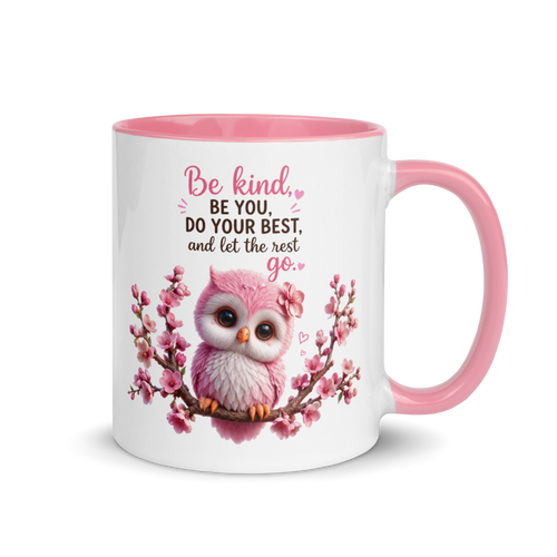 "Be kind be you ..." (owl) White Ceramic Mug with Color Inside