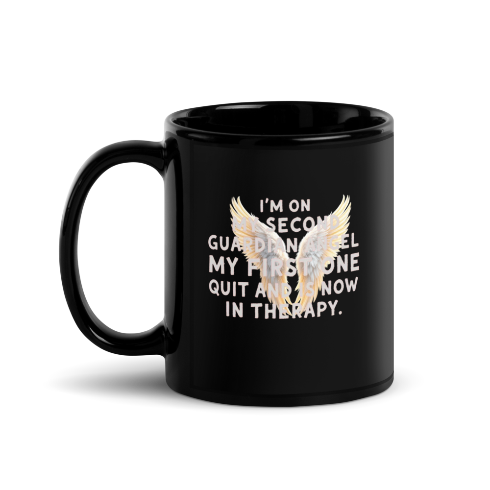 Guardian Angel (winged version) Black Glossy Mug