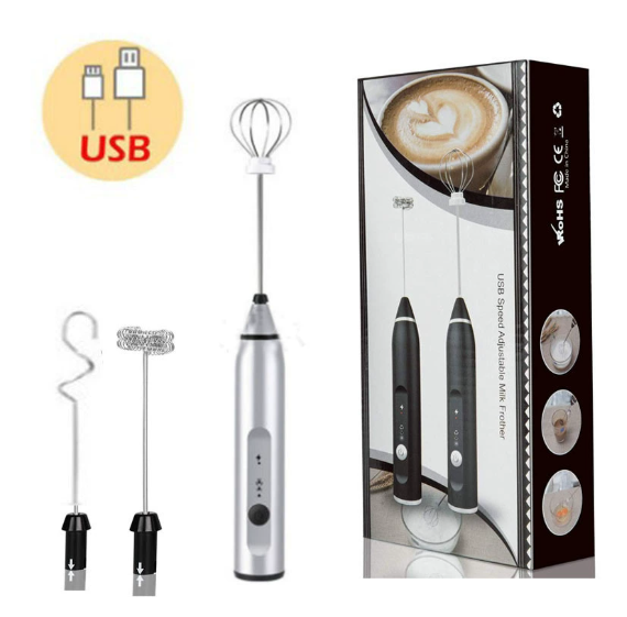 (2) Cordless Milk Frother Set with USB Rechargeable Whisk