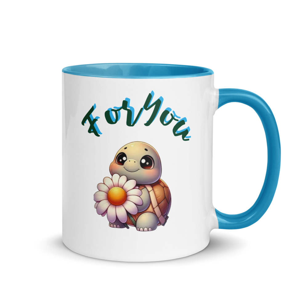 “For You” Turtle Mug White Ceramic with Color Inside