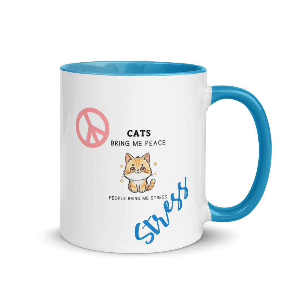 "Cats vs. People Stress Mug with Color Inside" White Ceramic Mug with Color Inside