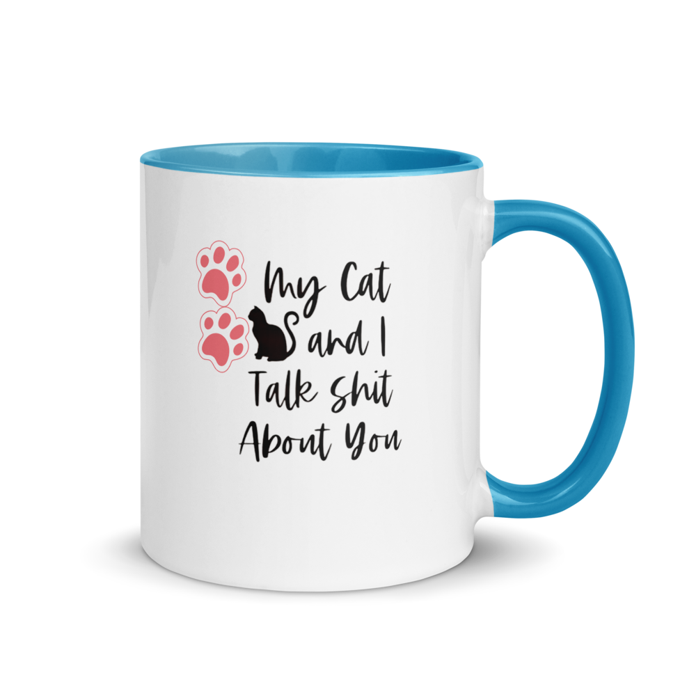 "Cat Paw Prints Gossip" White Ceramic Mug with Color Inside