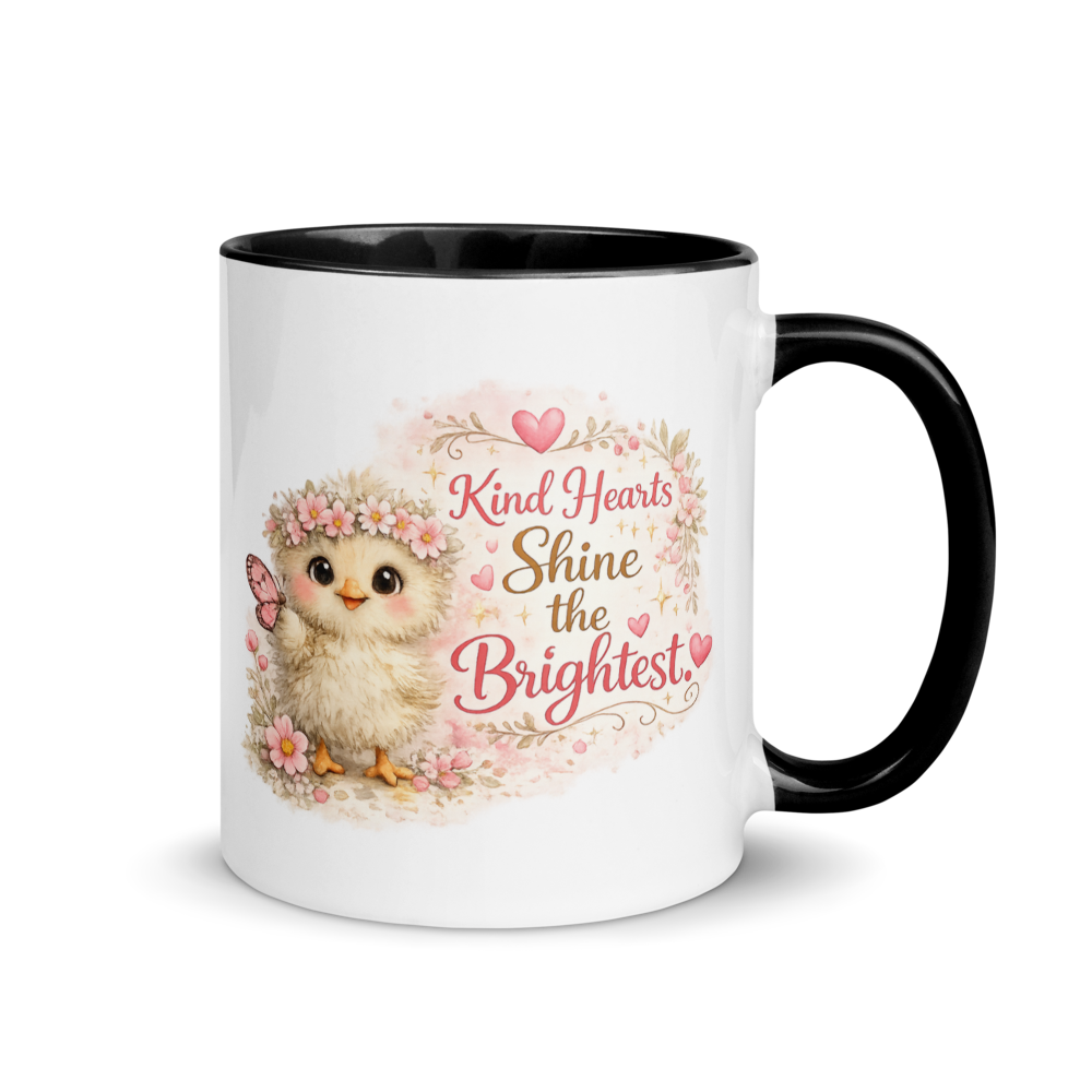 CHICK - "Kind Hearts Shine the Brightest" White Ceramic Mug with Color Inside