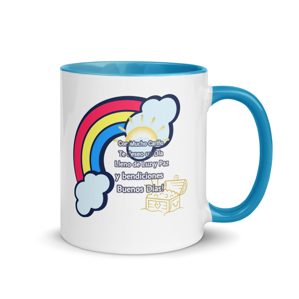 SPANISH - "Con mucho carino de deseo..." White Ceramic Mug with Color Inside