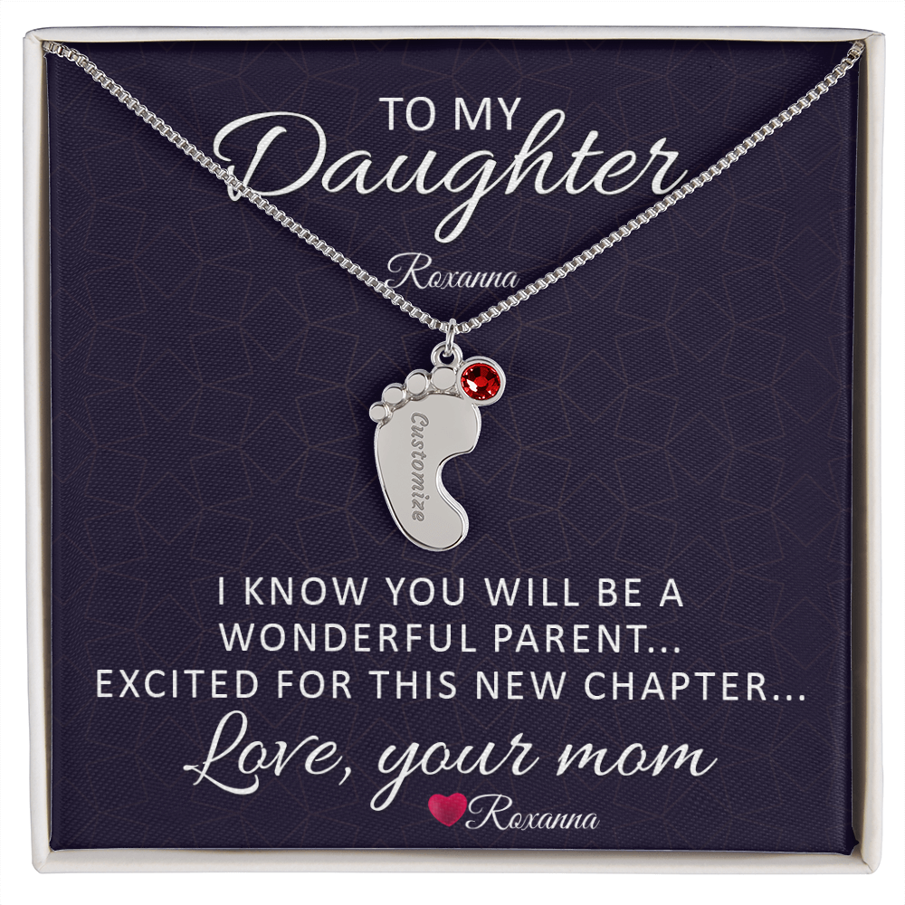 Custom Baby Feet necklace with birthstone Personalized MC (TO: Daughter From: Mom)