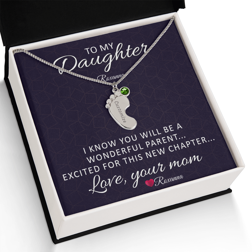 Custom Baby Feet necklace with birthstone Personalized MC (TO: Daughter From: Mom)