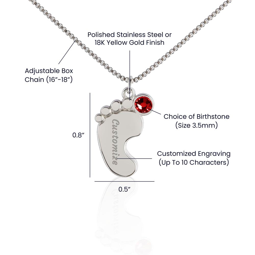 Custom Baby Feet necklace with birthstone Personalized MC (TO: Daughter From: Mom)