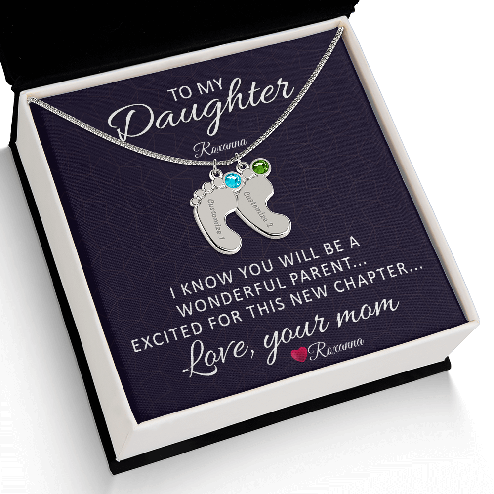 Custom Baby Feet necklace with birthstone Personalized MC (TO: Daughter From: Mom)
