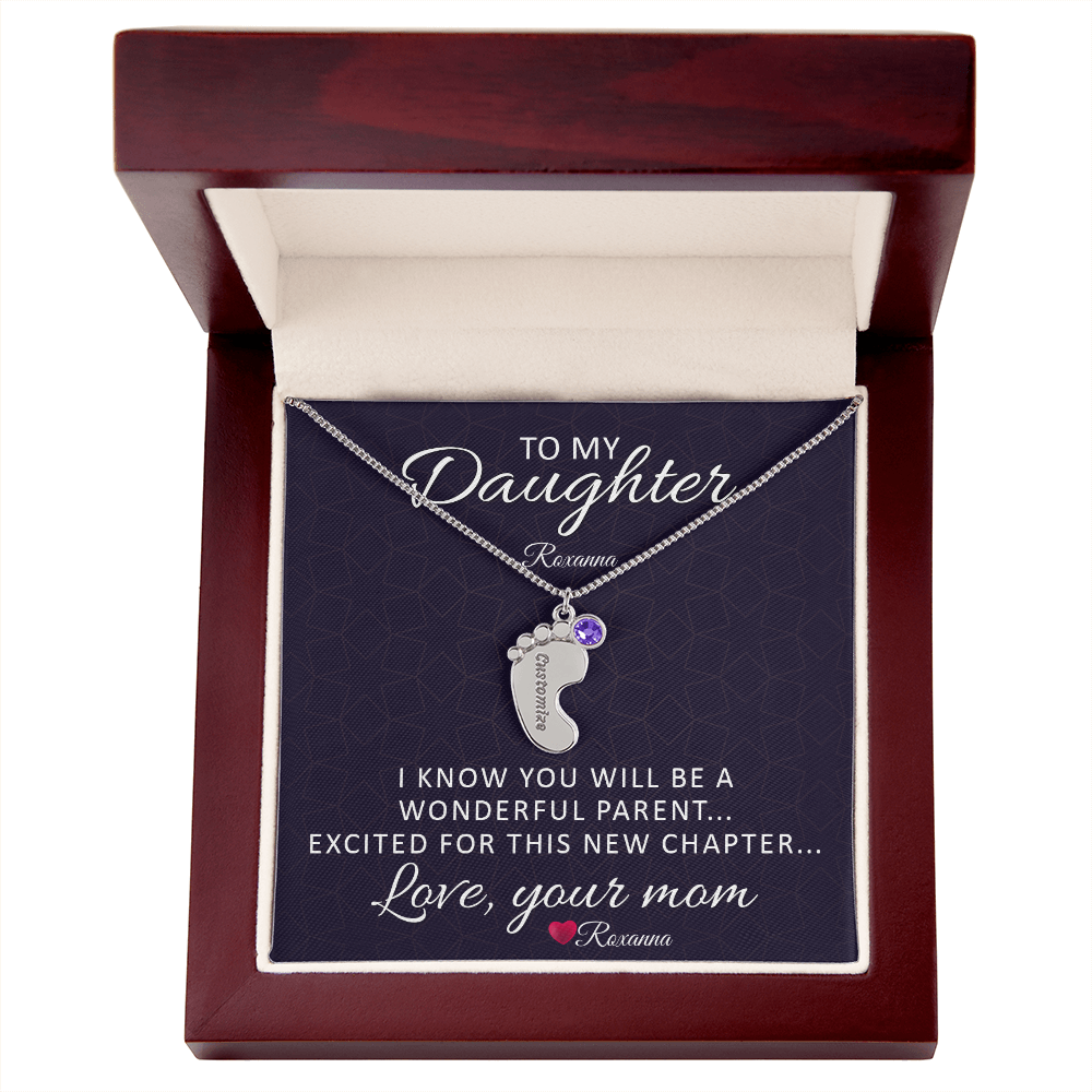 Custom Baby Feet necklace with birthstone Personalized MC (TO: Daughter From: Mom)