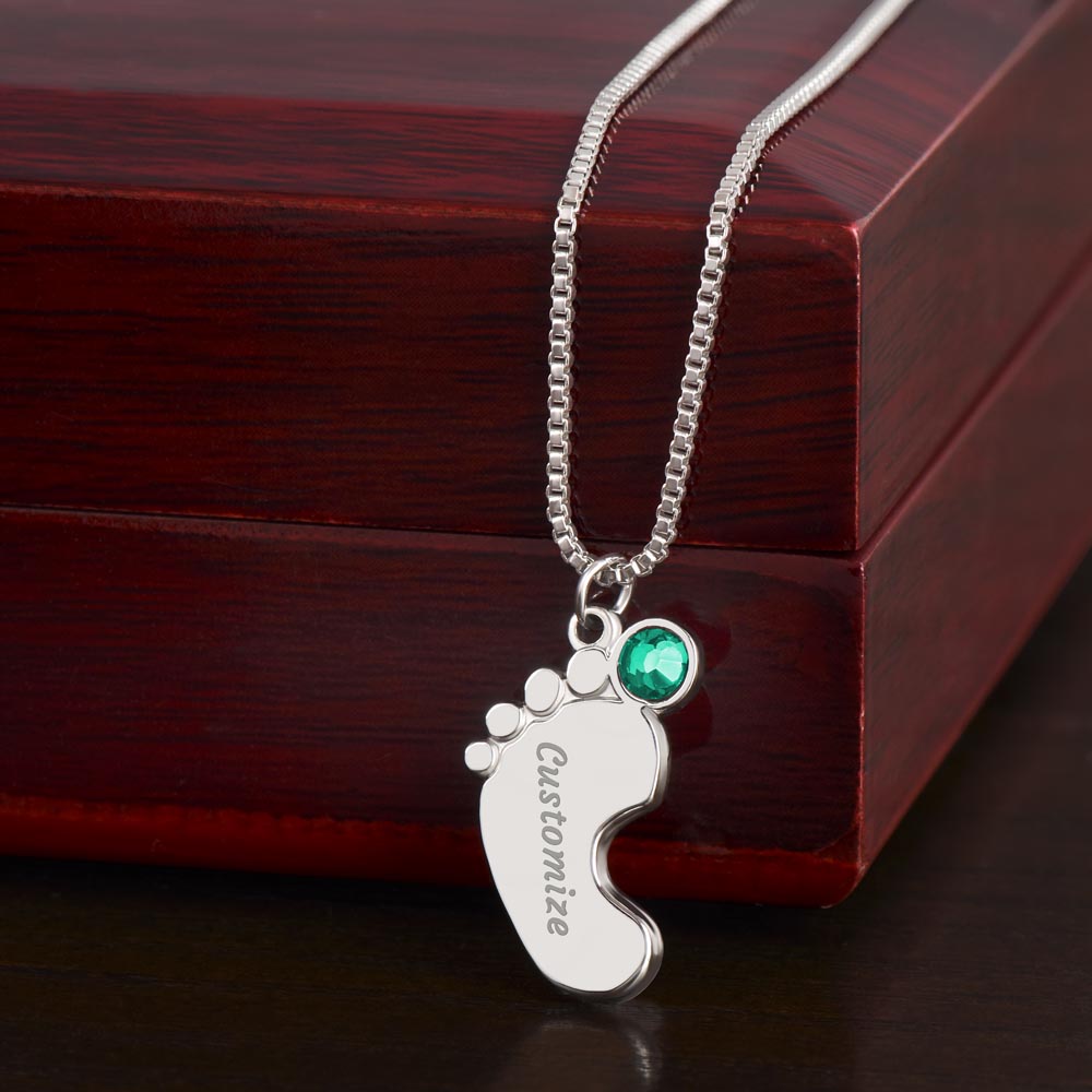 Custom Baby Feet necklace with birthstone Personalized MC (TO: Daughter From: Mom)