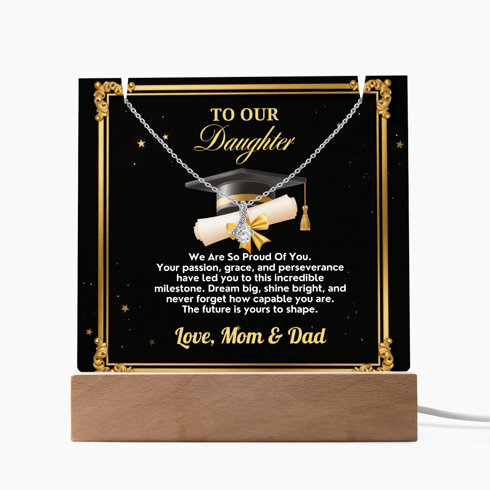 GRADUATION - Square acrylic and Alluring Necklace ( TO OUR Daughter)