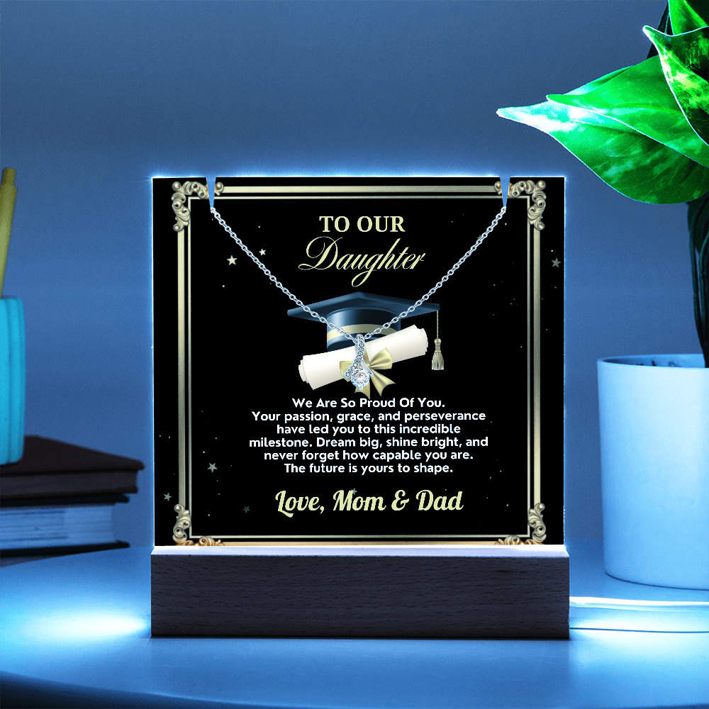 GRADUATION - Square acrylic and Alluring Necklace ( TO OUR Daughter)