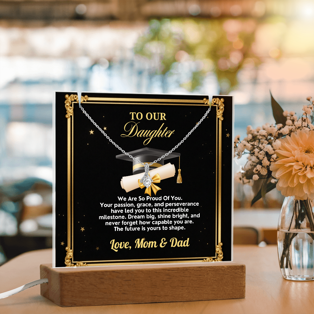 GRADUATION - Square acrylic and Alluring Necklace ( TO OUR Daughter)