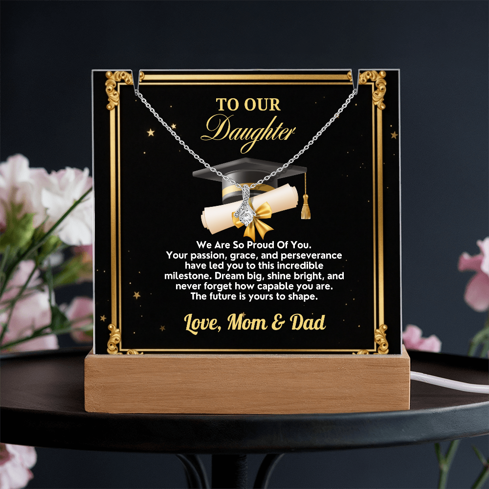 GRADUATION - Square acrylic and Alluring Necklace ( TO OUR Daughter)