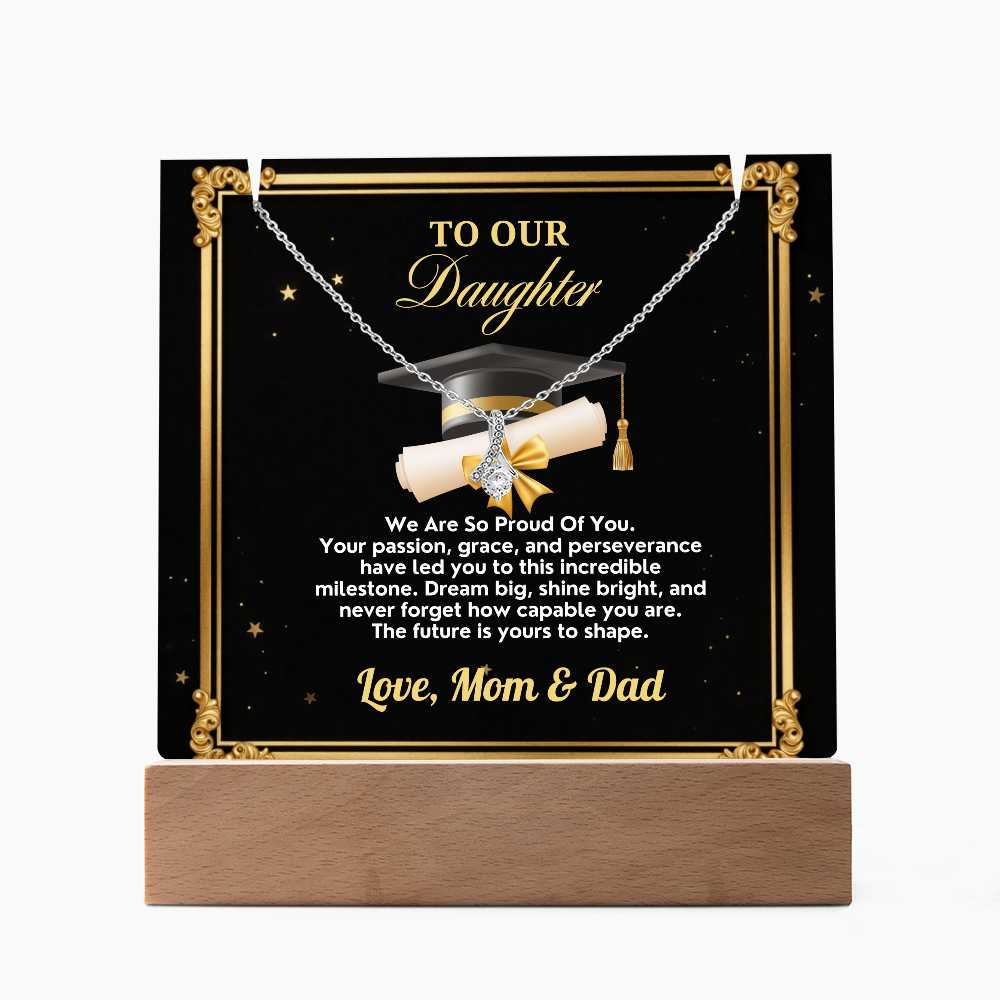 GRADUATION - Square acrylic and Alluring Necklace ( TO OUR Daughter)