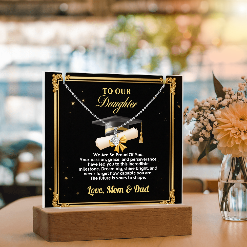 GRADUATION - Square acrylic and Alluring Necklace ( TO OUR Daughter)