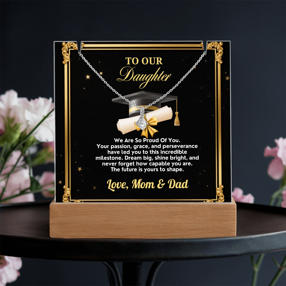 GRADUATION - Square acrylic and Alluring Necklace ( TO OUR Daughter)