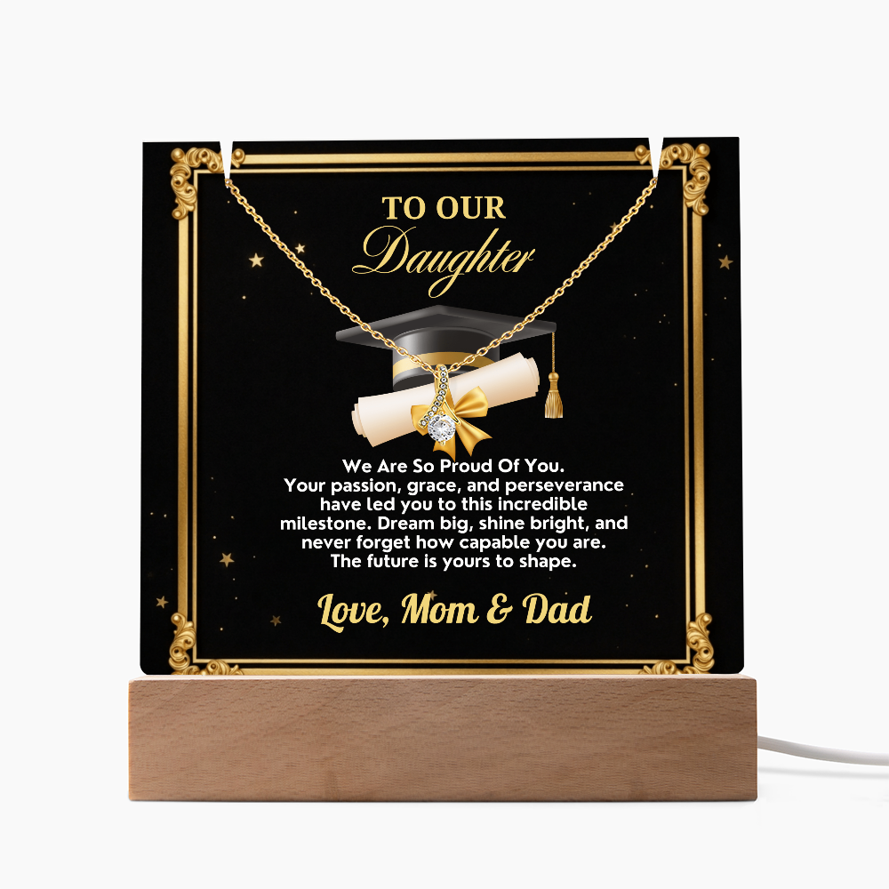 GRADUATION - Square acrylic and Alluring Necklace ( TO OUR Daughter)