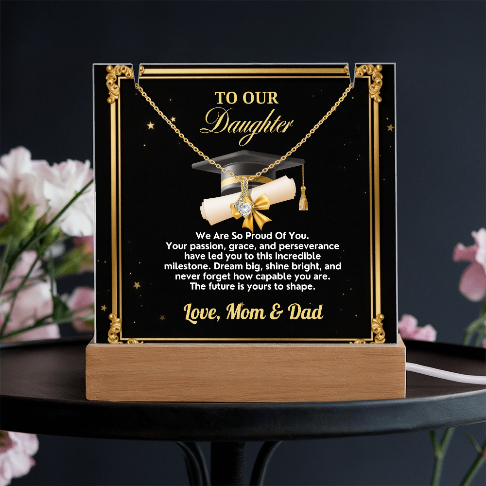 GRADUATION - Square acrylic and Alluring Necklace ( TO OUR Daughter)