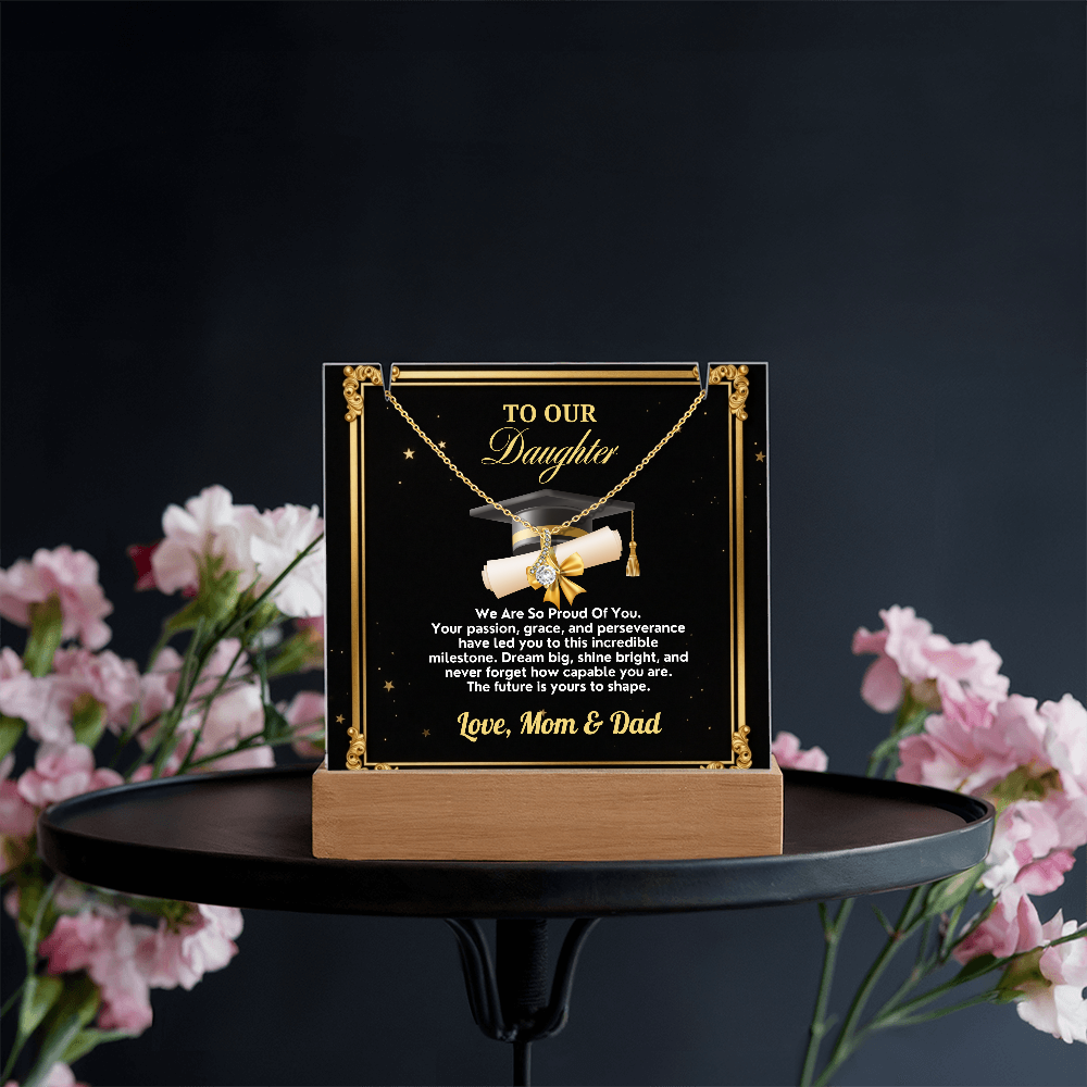 GRADUATION - Square acrylic and Alluring Necklace ( TO OUR Daughter)