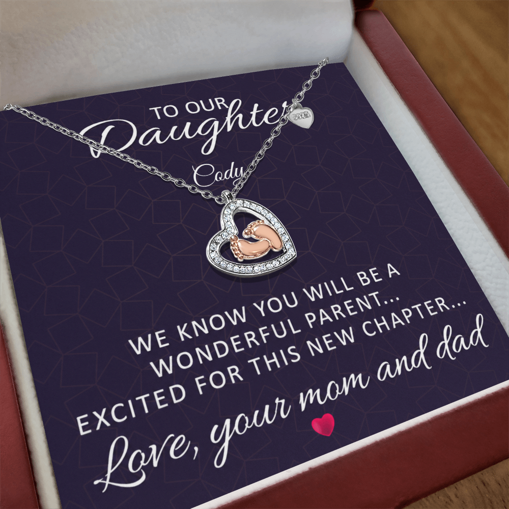 💕 To Our Daughter – Baby Feet Heart Necklace (Personalized MC)