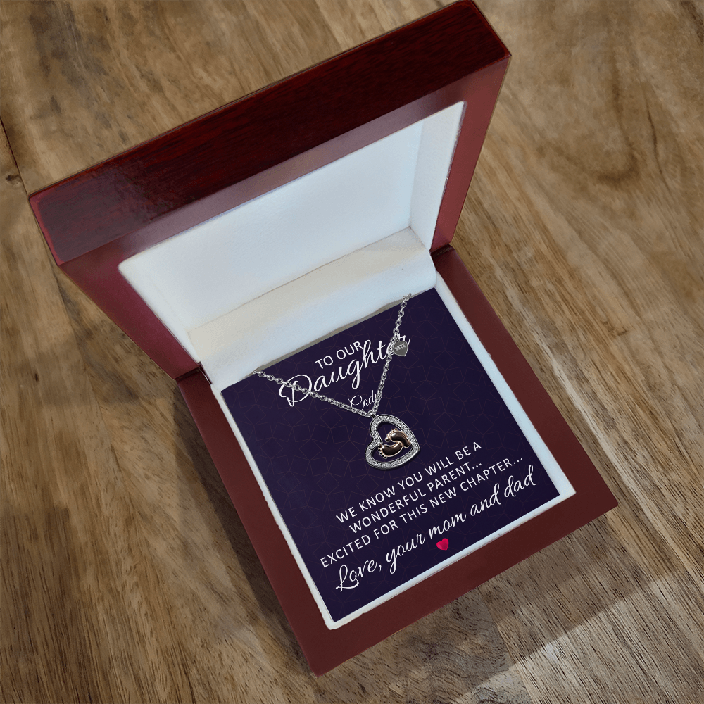 💕 To Our Daughter – Baby Feet Heart Necklace (Personalized MC)