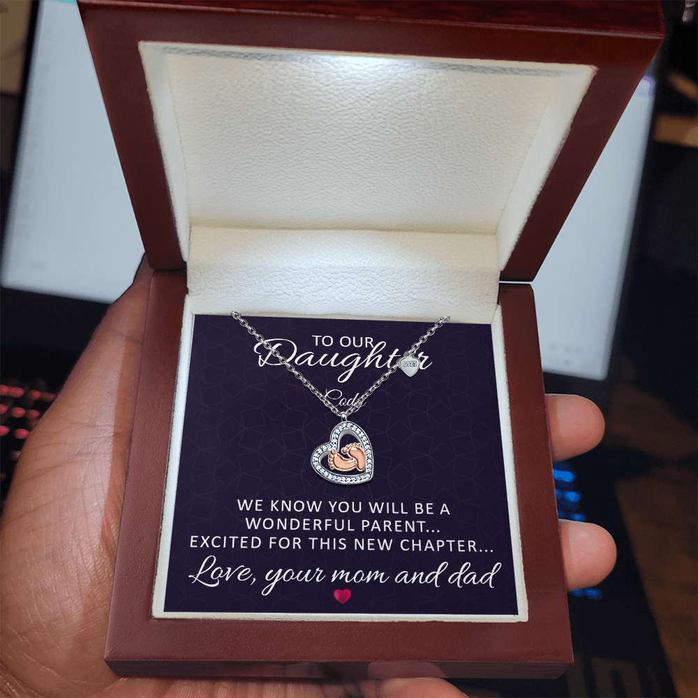 💕 To Our Daughter – Baby Feet Heart Necklace (Personalized MC)
