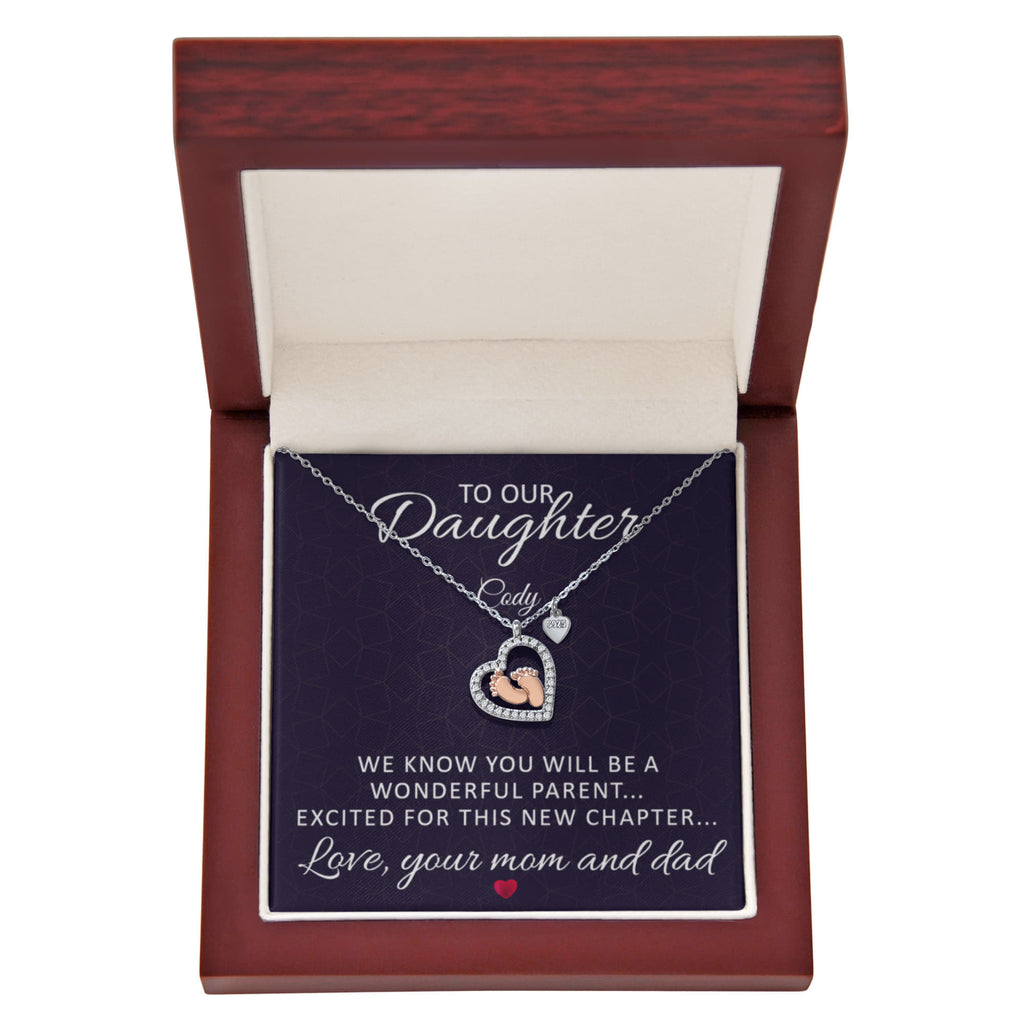 💕 To Our Daughter – Baby Feet Heart Necklace (Personalized MC)