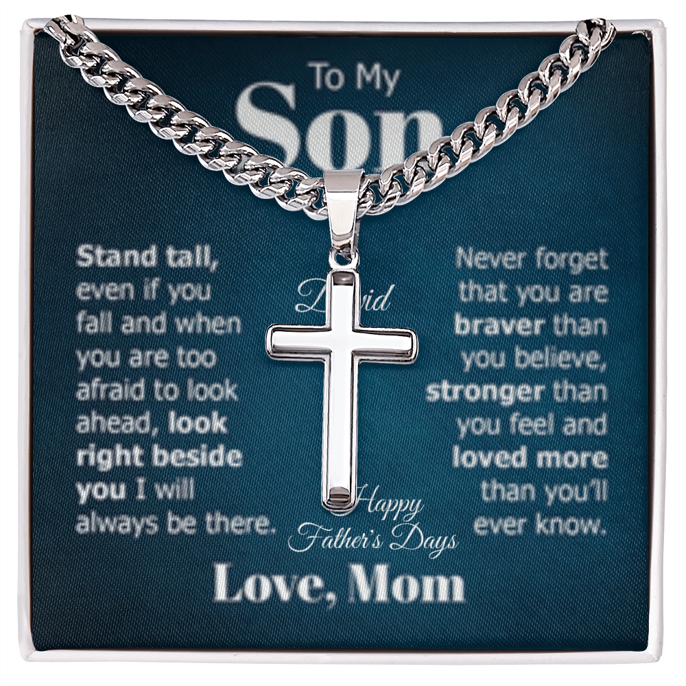 Artisan Cross Necklace (To My Son FROM: Mom)(ENGRAVE Name/occasion on MC - HFD or ANY OCCASION)