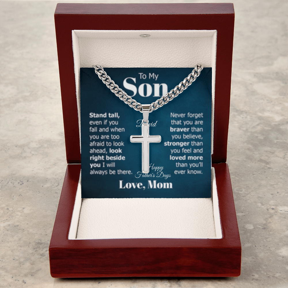 Artisan Cross Necklace (To My Son FROM: Mom)(ENGRAVE Name/occasion on MC - HFD or ANY OCCASION)