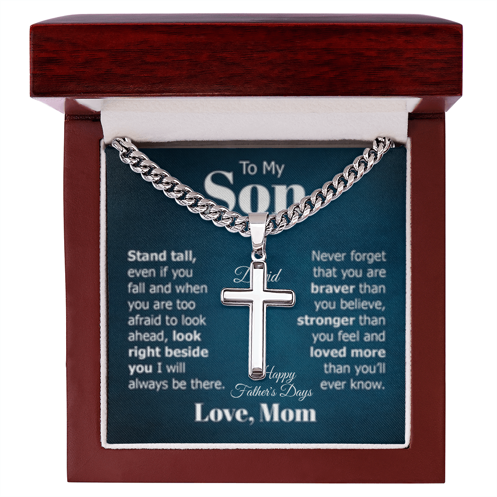 Artisan Cross Necklace (To My Son FROM: Mom)(ENGRAVE Name/occasion on MC - HFD or ANY OCCASION)