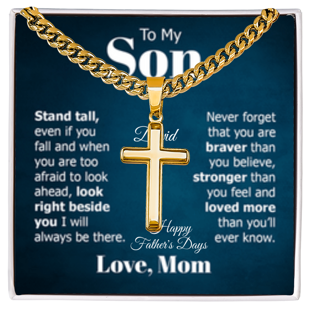 Artisan Cross Necklace (To My Son FROM: Mom)(ENGRAVE Name/occasion on MC - HFD or ANY OCCASION)