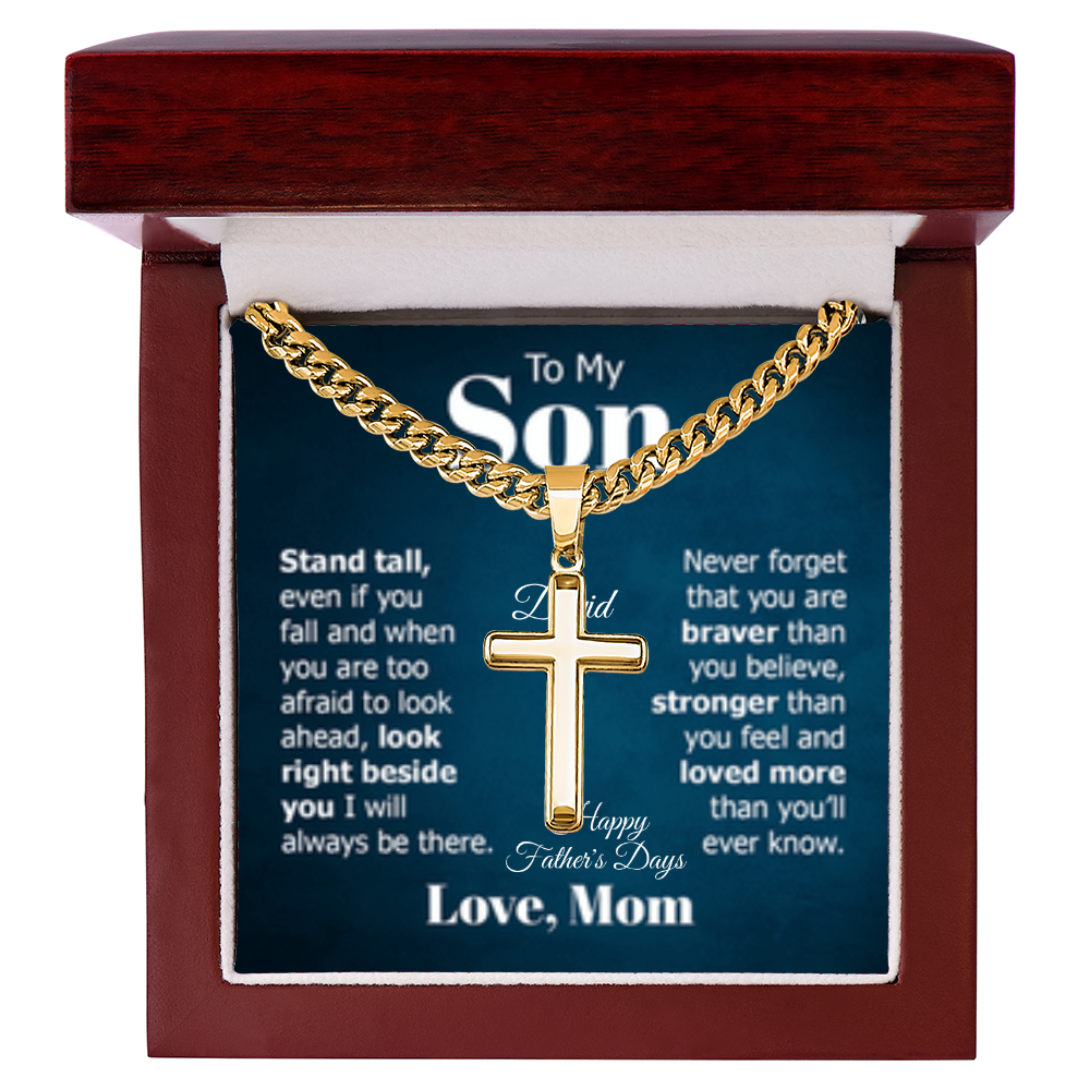 Artisan Cross Necklace (To My Son FROM: Mom)(ENGRAVE Name/occasion on MC - HFD or ANY OCCASION)
