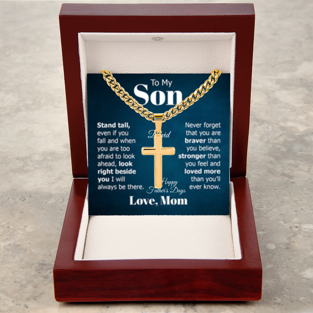 Artisan Cross Necklace (To My Son FROM: Mom)(ENGRAVE Name/occasion on MC - HFD or ANY OCCASION)
