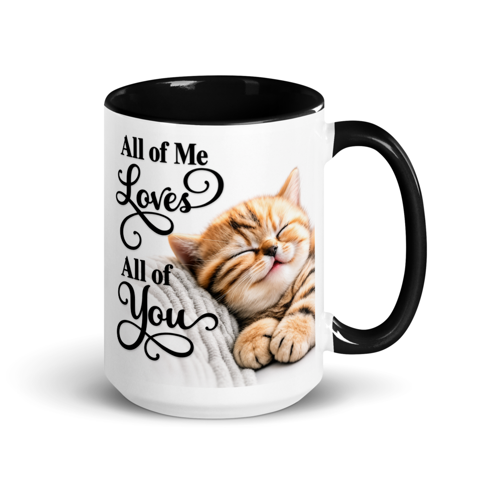 🐱 CAT - " All of Me Loves All of You " Sweet Sleeping Kitten White Ceramic Mug with Color Inside