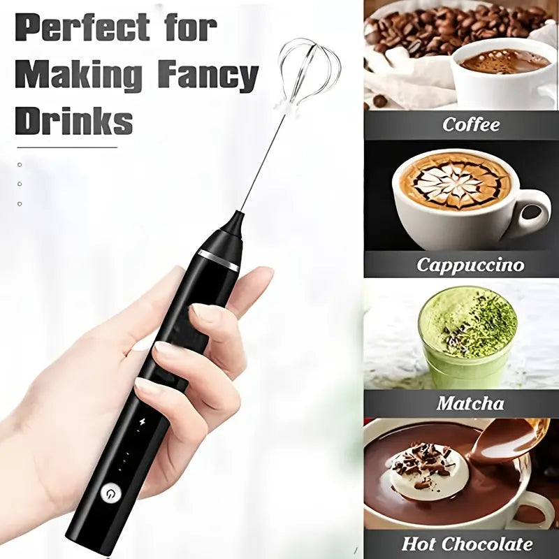 (2) Cordless Milk Frother Set with USB Rechargeable Whisk