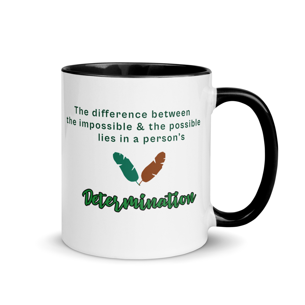 “Determination” Inspirational White Ceramic Mug with Color Inside