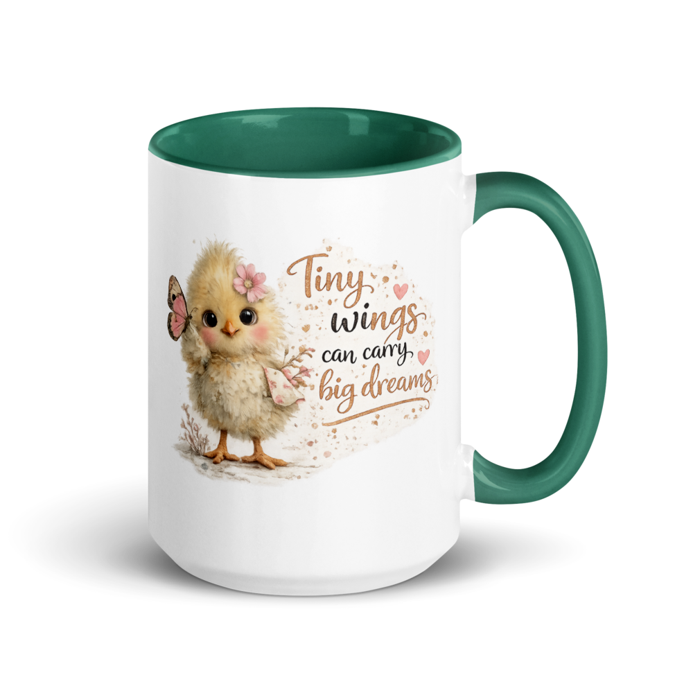🦋 “Tiny Wings Can Carry Big Dreams” White Ceramic Mug with Color Inside